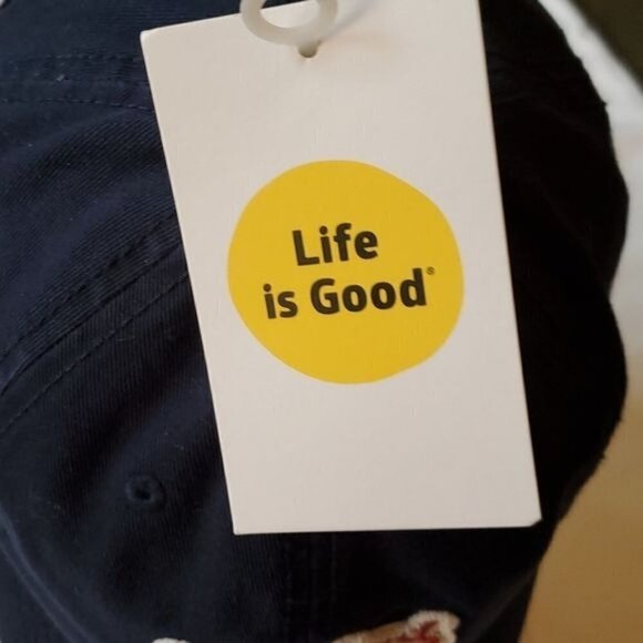 Life is Good Embellished Adjustabl A Tattered Chill Ballyard Script BaseBall Hat - Picture 11 of 12